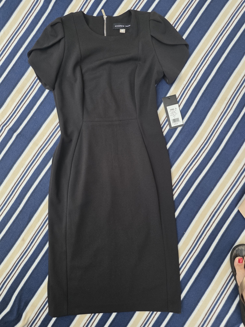 Andrew Marc Black Puff Sleeve Sheath Dress